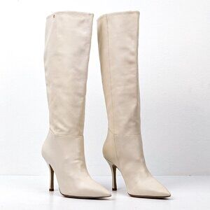 Larroude Women Kate Ivory Leather Pointy Slip-on Dress Knee Boots size 7.5